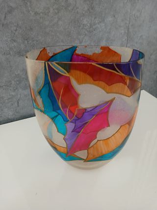 Vaso Vetro Dipinto Multicolore Vintage