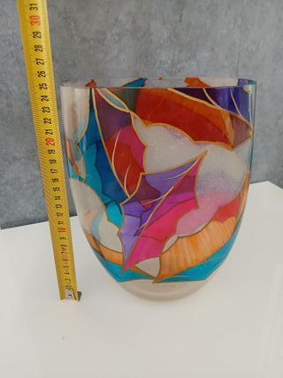 Vaso Vetro Dipinto Multicolore Vintage
