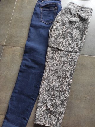 2 Pantalones: Azul marino & estampado