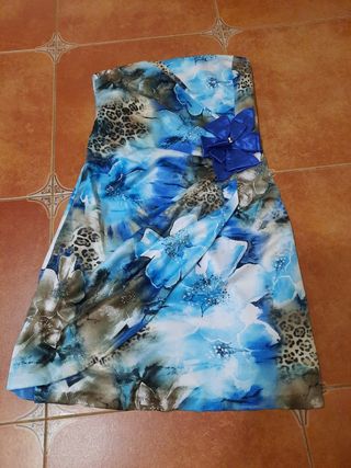 Vestido Fiesta Azul Flores