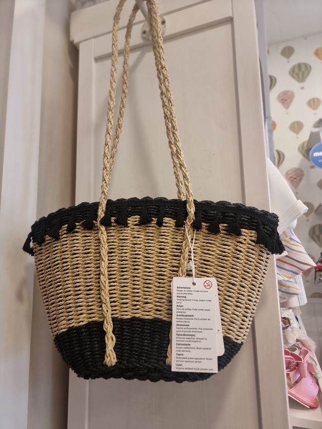 Bolso esparto niña beige-negro