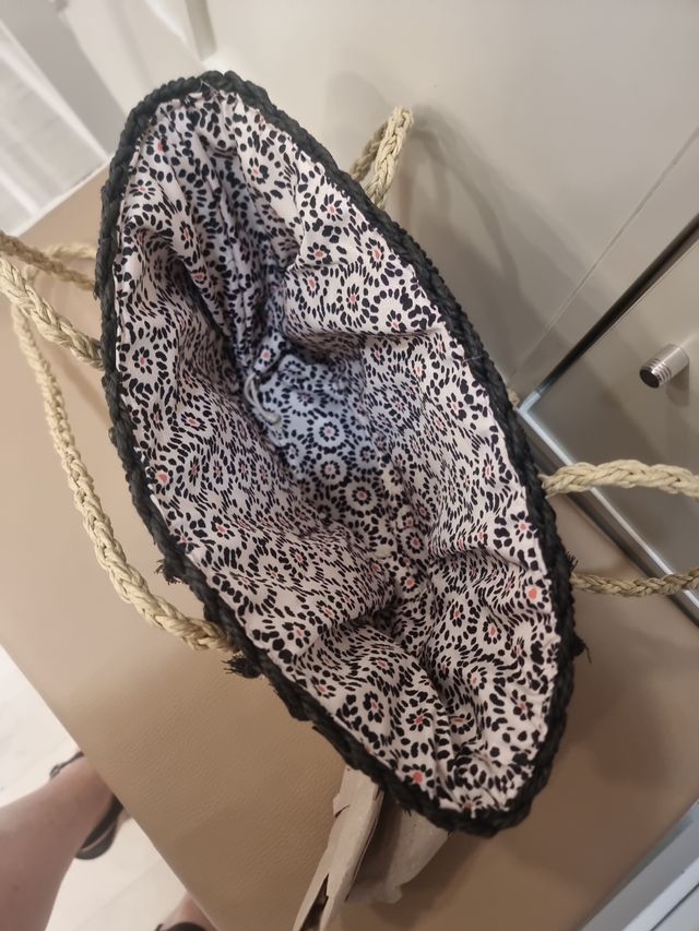 Bolso esparto niña beige-negro