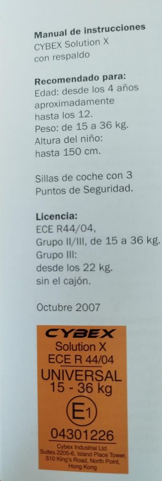 Silla coche Cybex grupo 2/3