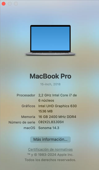 MacBook Pro 15" Touch Bar Mid 2018 en buen estado