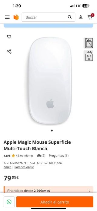 Apple Magic Mouse Blanco Multi-Touch