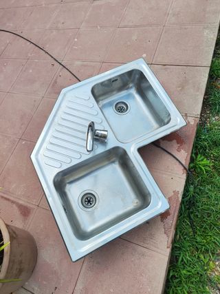 Fregadero doble inox. esquina