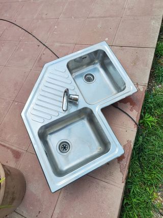 Fregadero doble inox. esquina