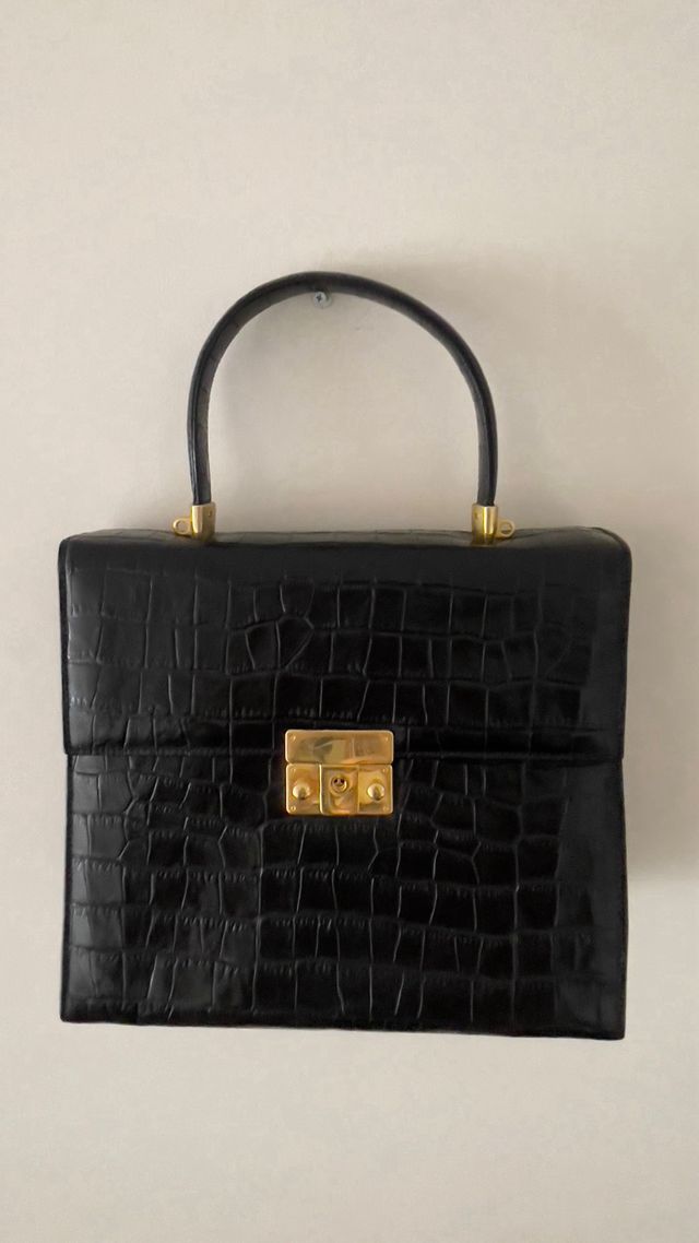 Bolso negro piel cocodrilo italiano Annese