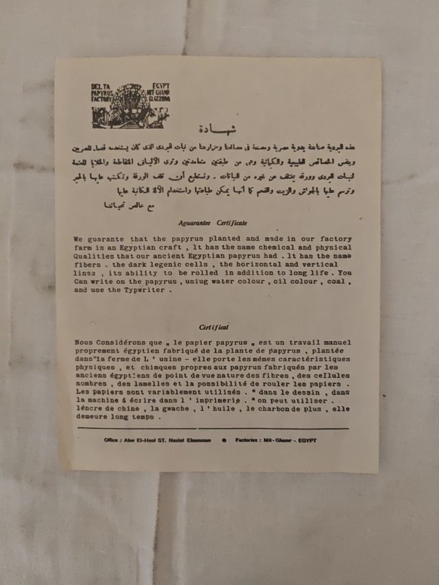 Papiros egipcios antiguos con certificado