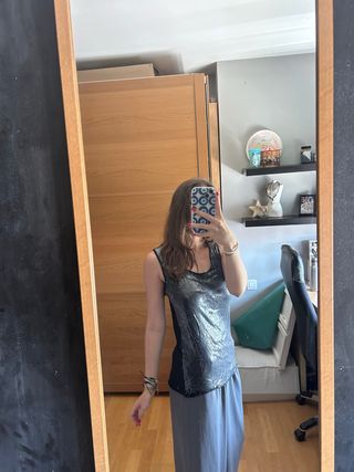 Top lentejuelas negro plata y2k