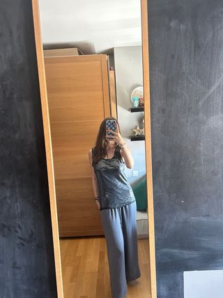 Top lentejuelas negro plata y2k