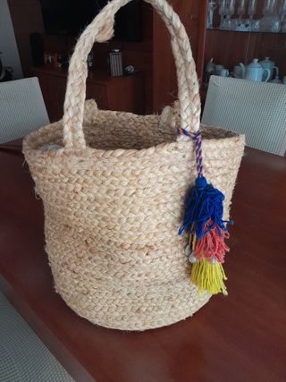 Bolso esparto beige multicolor