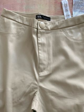 Pantalones Zara Piel Sintética Beige XL