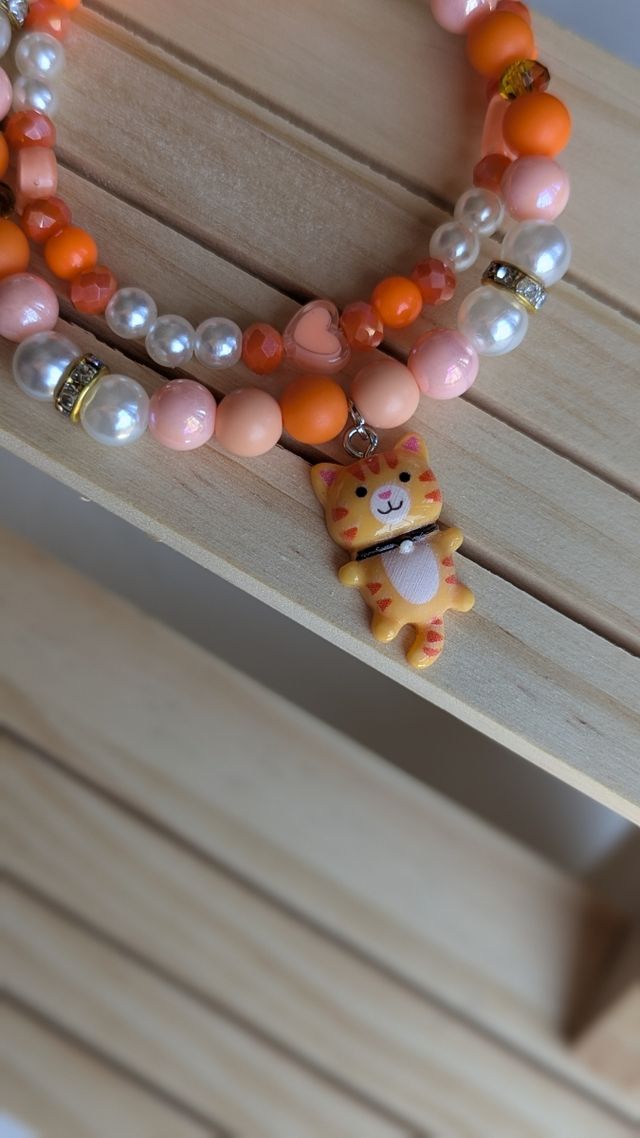 Set 2 Braccialetti Gatto Arancio e cuore