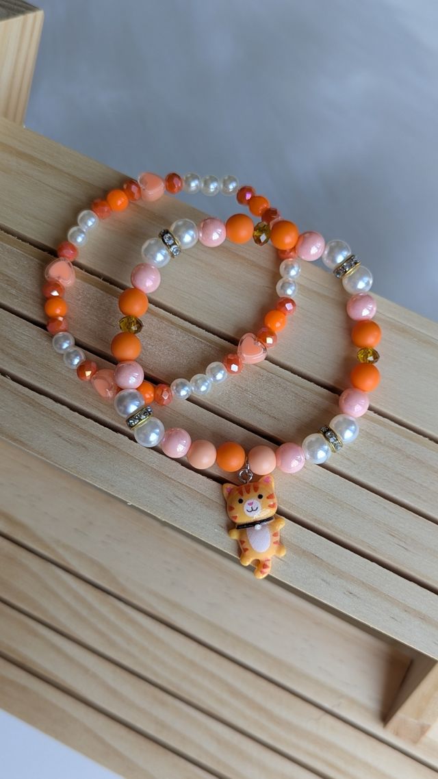 Set 2 Braccialetti Gatto Arancio e cuore
