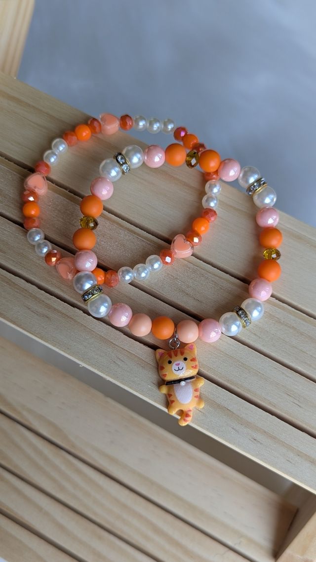 Set 2 Braccialetti Gatto Arancio e cuore