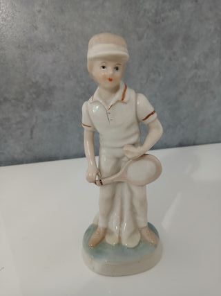 Statuetta  Tennista Tennis Ceramica Porcellana Cap