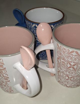 3 Tazas Cerámica - Azul y Rosa