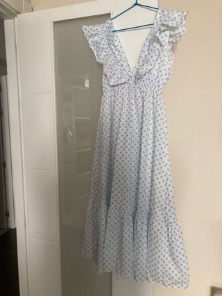 Vestido lunares azul y blanco - Talla única