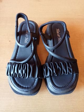 Sandalias plataforma mujer negras - T.35