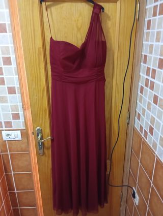 Vestido rojo vino largo graduación