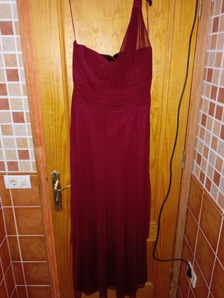 Vestido rojo vino largo graduación