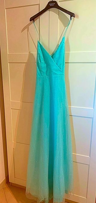 Vestito cerimonia turchese con glitter crystal