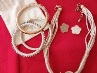 Collar y Pulseras Nacar Beige