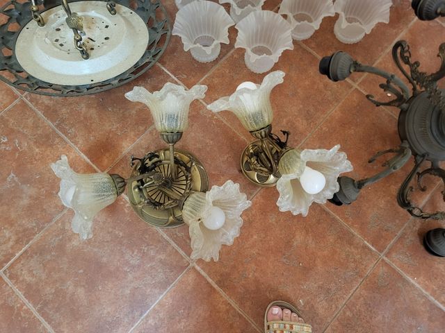 6 tulipas cristal + lámpara bronce