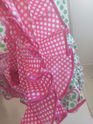 Traje gitana lunares verde-rosa