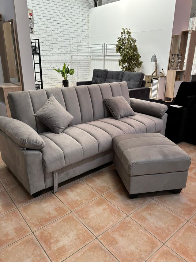 Sofá cama gris terciopelo