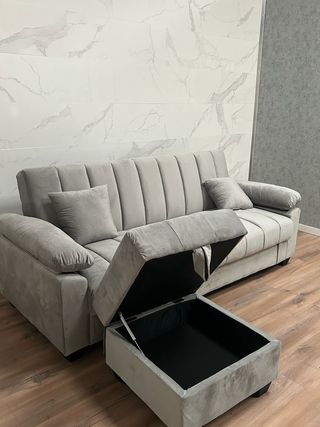 Sofá Cama Nuevo + Arcón y Puff Movible