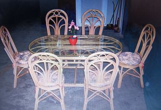 Mesa mimbre + 6 sillas