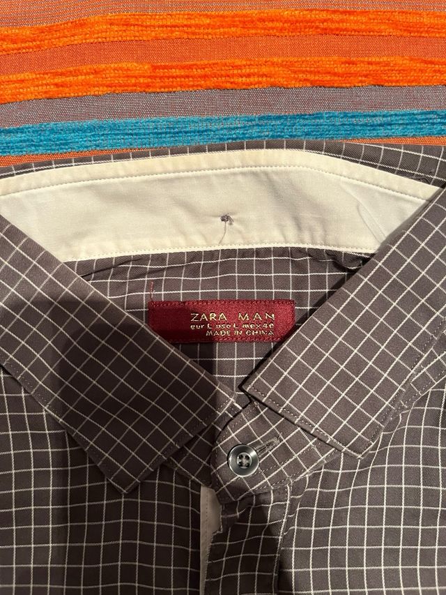 Camisa Zara Hombre - Cuadros Gris Oscuro