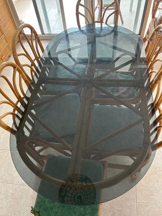 Mesa Comedor Bambú Cristal 6 Sillas