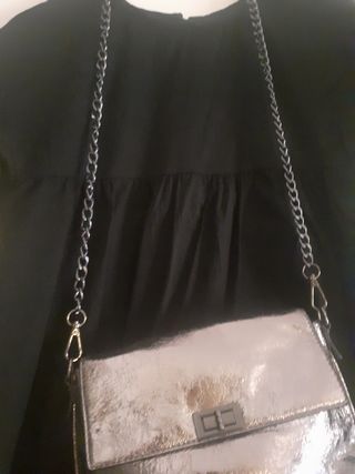 Vestito nero Kiabi + borsa argento
