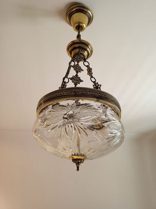 Lampara techo cristal tallado dorada