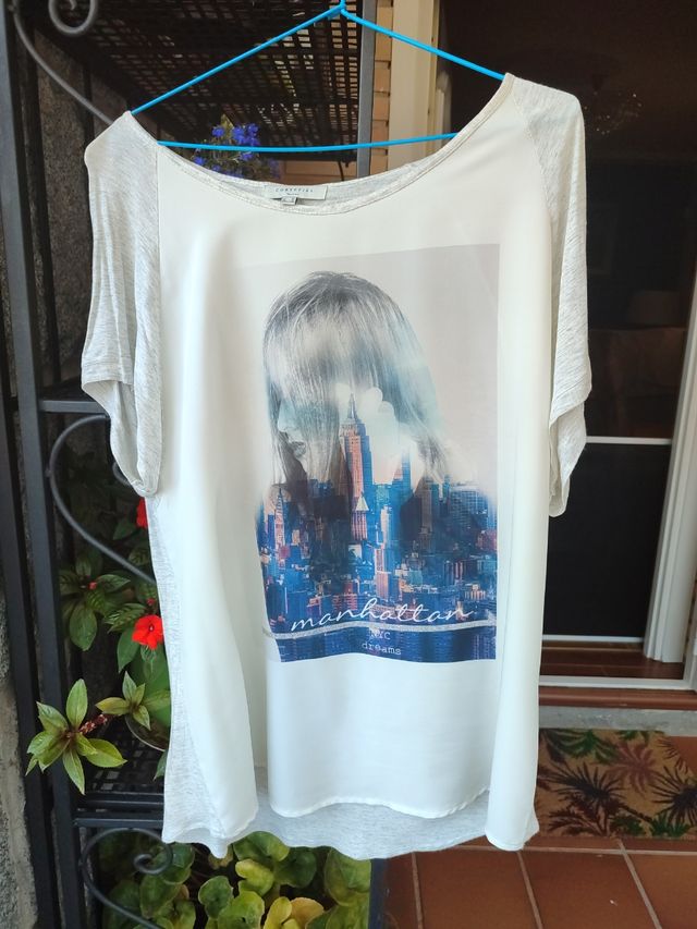 Camiseta Cortefiel Manhattan - Blanca y Gris