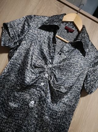 Blusa seda vintage retro  blanco-negro