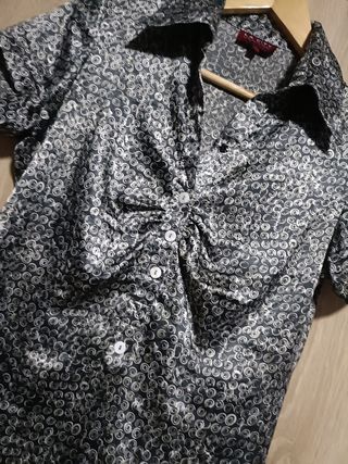 Blusa seda vintage retro  blanco-negro