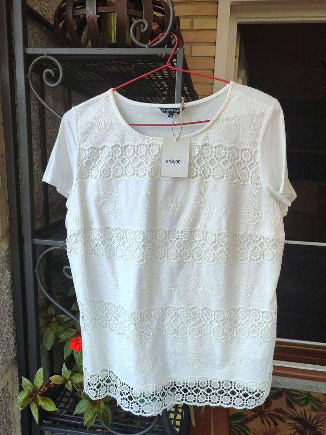 Camiseta blanca encaje - Talla L