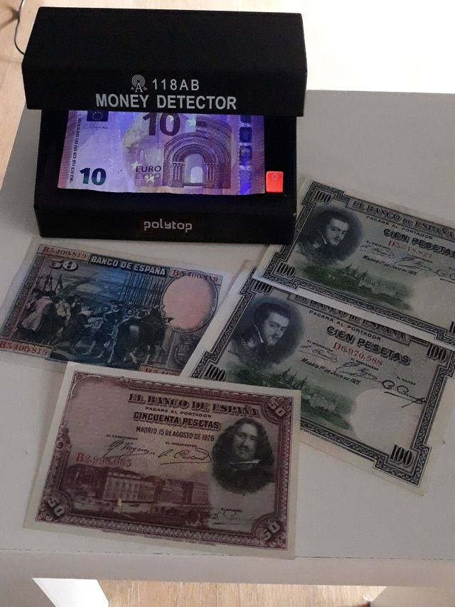 Billetes antiguos España + detector