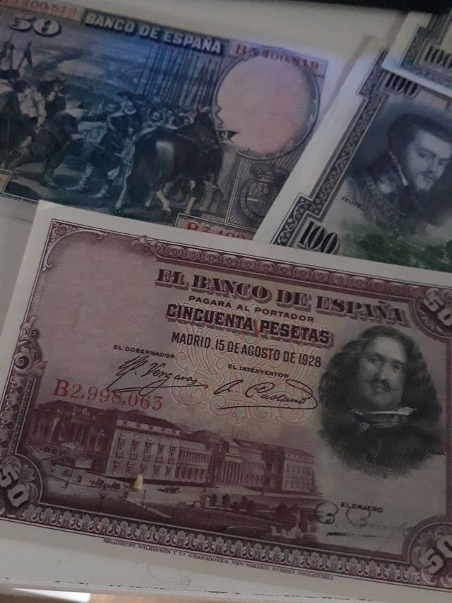 Billetes antiguos España + detector