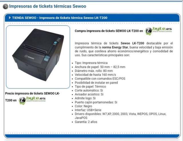 Impresora térmica Sewoo LK-TL202