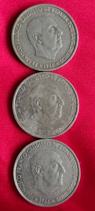3 Monedas Franco 1966- 50 céntimos 