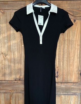Vestido negro canalé H&M - Talla S