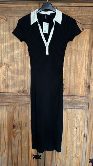 Vestido negro canalé H&M - Talla S