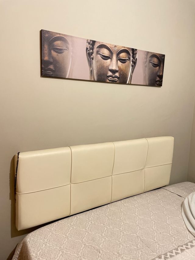 Cabecero cama piel sintética beige