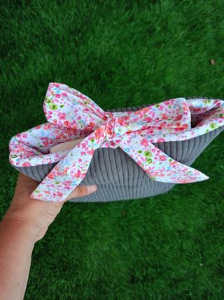 Funda libros pana gris-flores