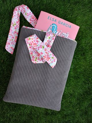 Funda libros pana gris-flores